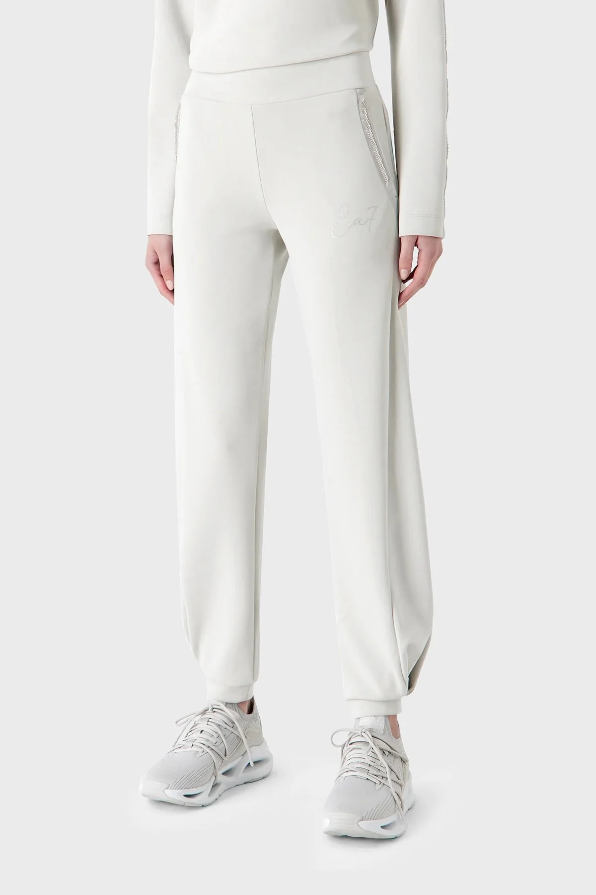 EA7 Elastik Bel Bantlı Regular Fit Jogger Spor Bayan Pantolon 6RTP60 TJDCZ 1931 BEYAZ - 1