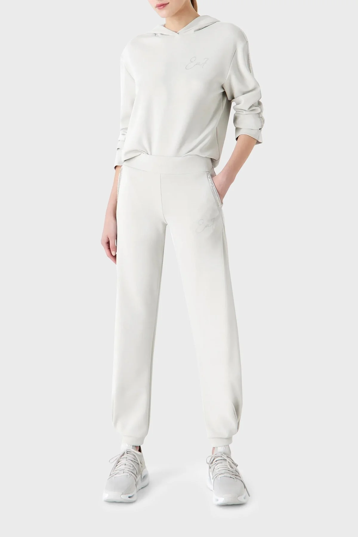 EA7 Elastik Bel Bantlı Regular Fit Jogger Spor Bayan Pantolon 6RTP60 TJDCZ 1931 BEYAZ - 2