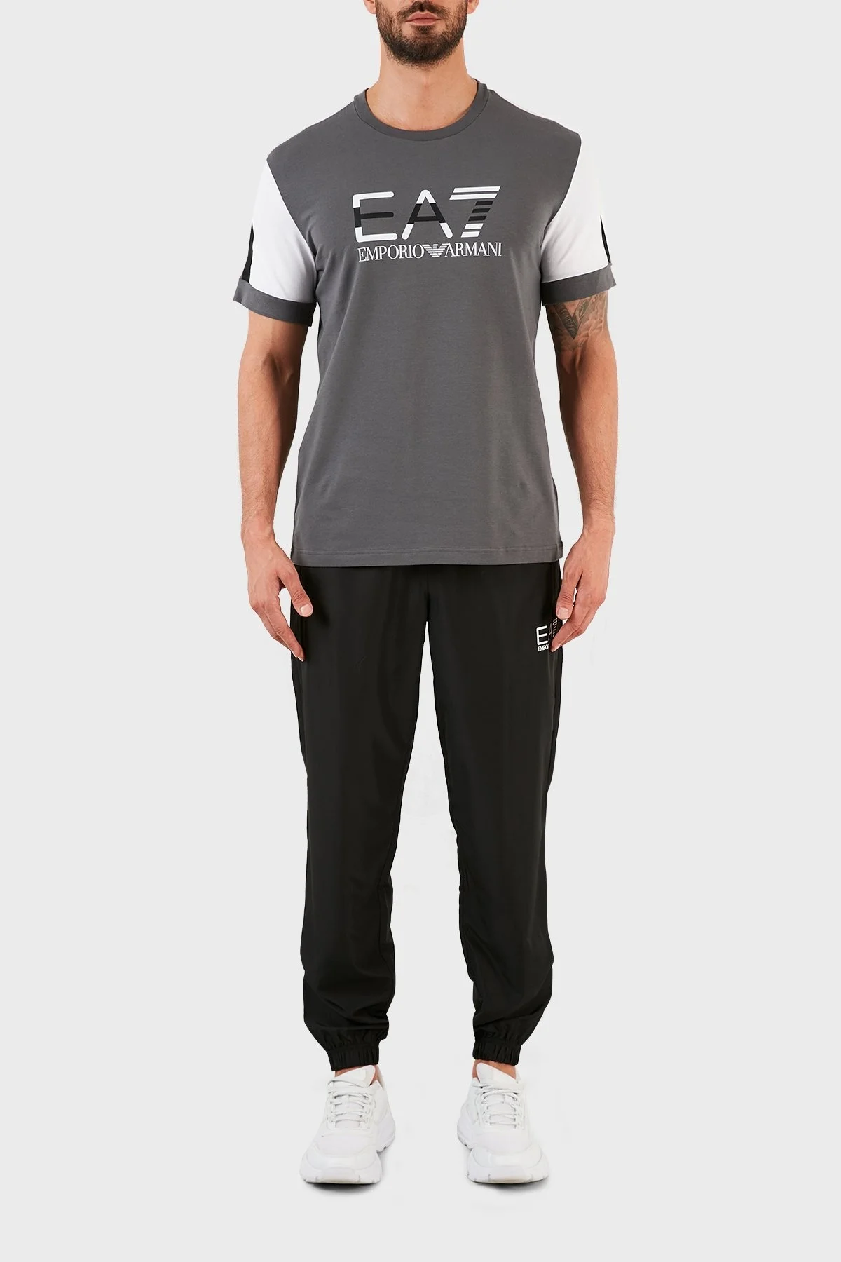 EA7 Logolu Pamuklu Bisiklet Yaka Erkek T Shirt S 3KPT68 PJ5MZ 1977 GRİ - 5