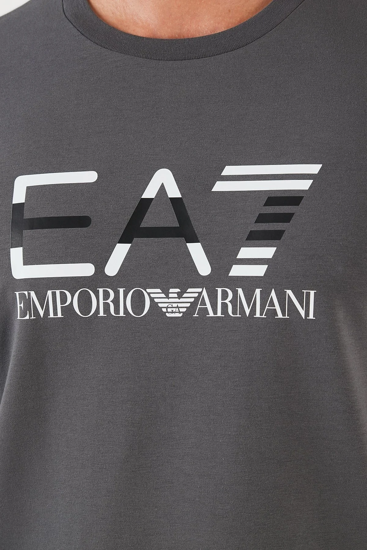 EA7 Logolu Pamuklu Bisiklet Yaka Erkek T Shirt S 3KPT68 PJ5MZ 1977 GRİ - 6