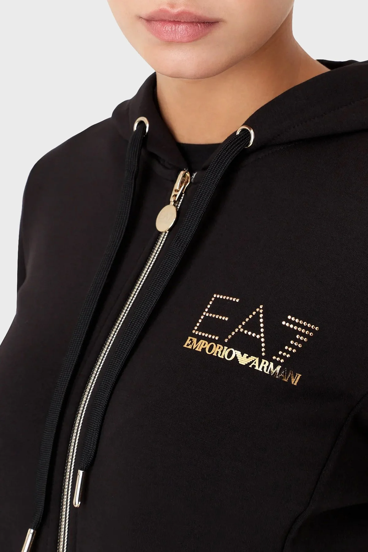 EA7 Fermuarlı Cepli Regular Fit Kapüşonlu Bayan Eşofman Takımı 8NTV51 TJ9RZ 1200 SİYAH - 2