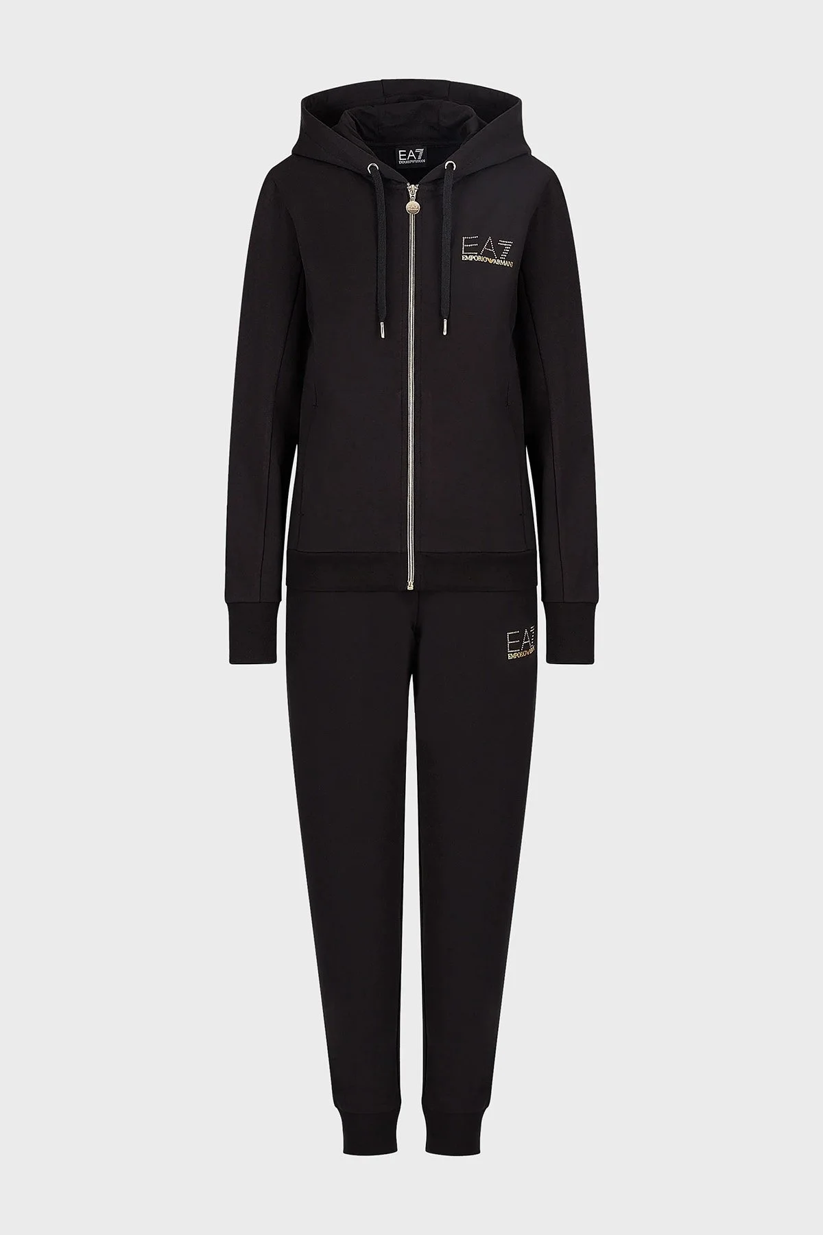 EA7 Fermuarlı Cepli Regular Fit Kapüşonlu Bayan Eşofman Takımı 8NTV51 TJ9RZ 1200 SİYAH - 5
