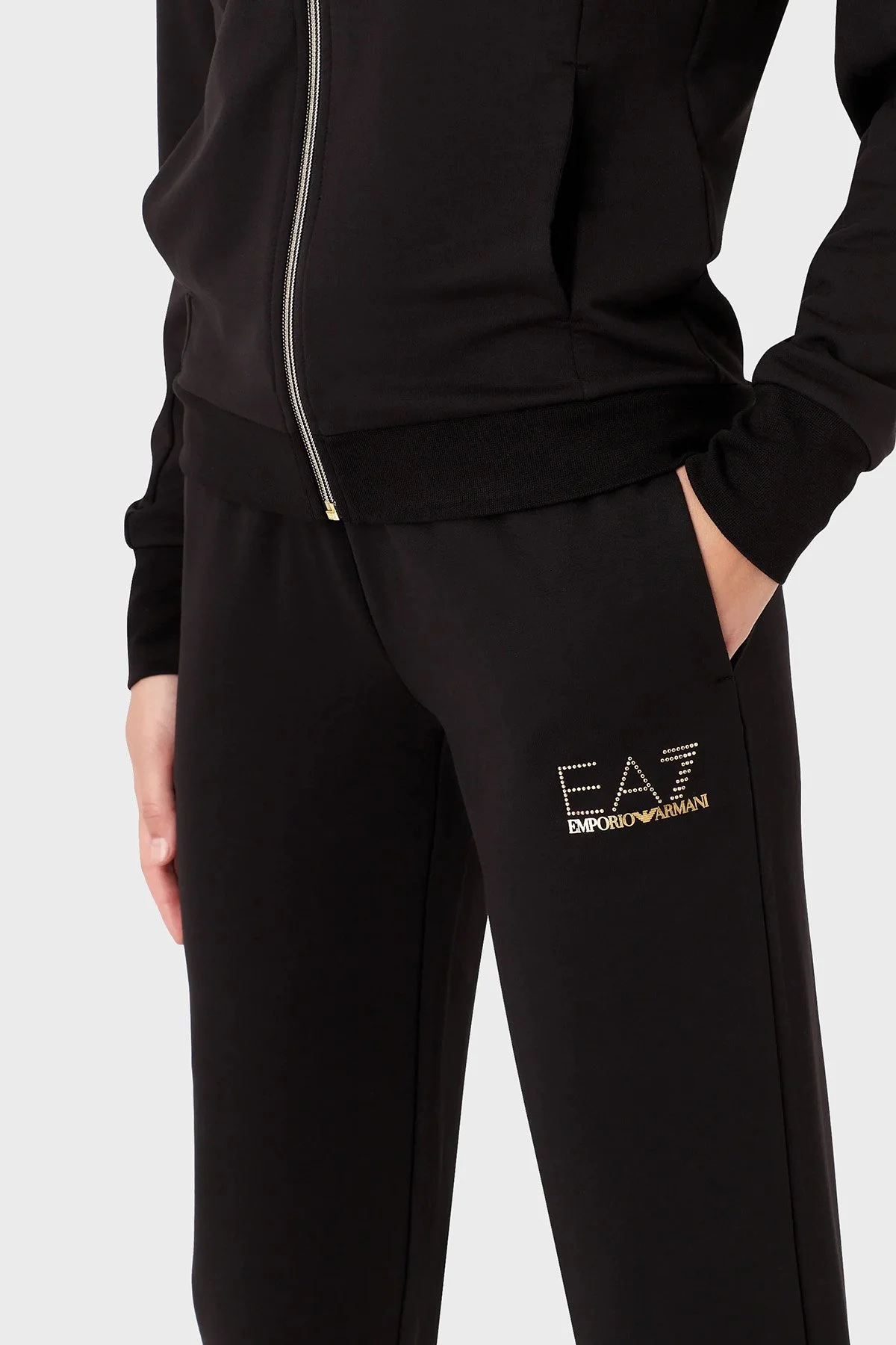 EA7 Fermuarlı Cepli Regular Fit Kapüşonlu Kadın Eşofman Takımı 8NTV51 TJ9RZ 1200 SİYAH - 4