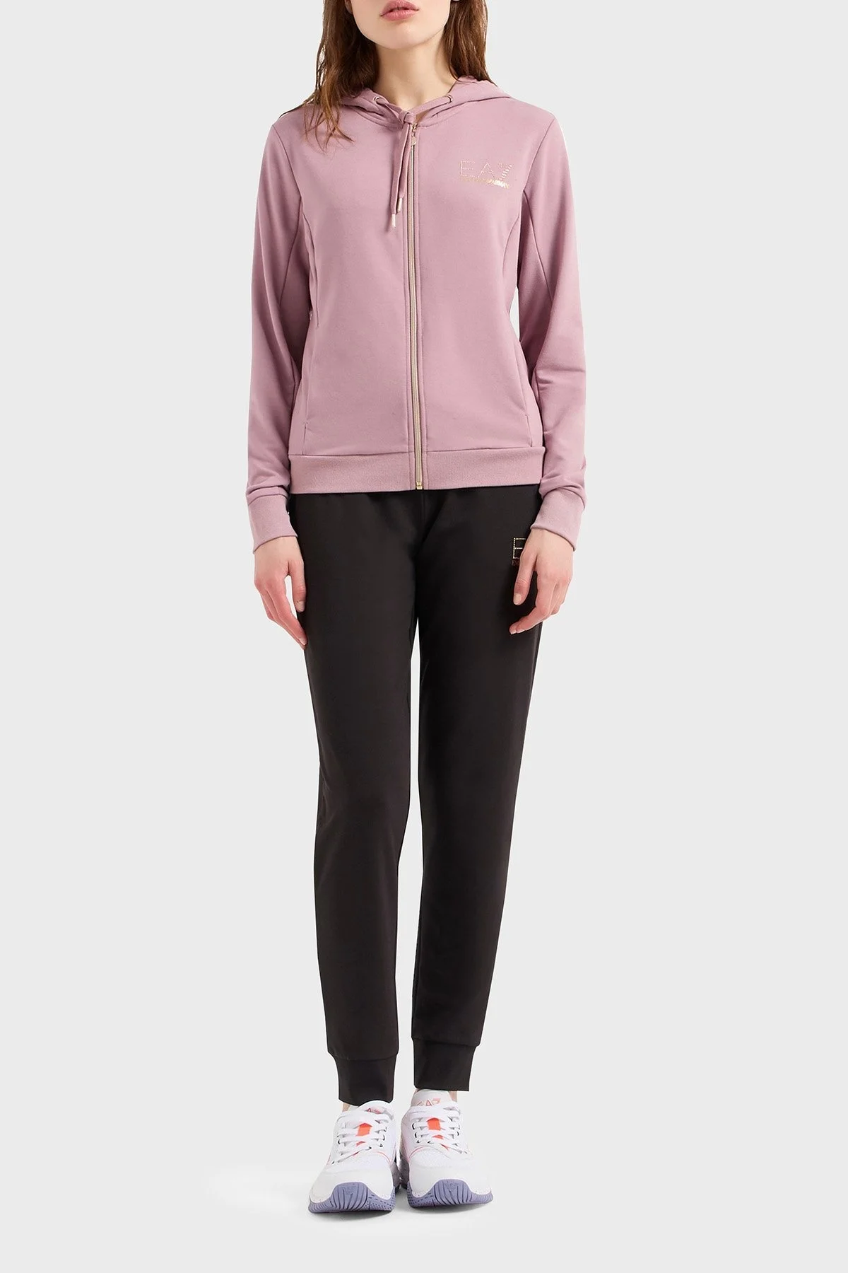 EA7 Fermuarlı Cepli Regular Fit Kapüşonlu Bayan Eşofman Takımı 8NTV51 TJ9RZ 23BC MOR-SİYAH - 6