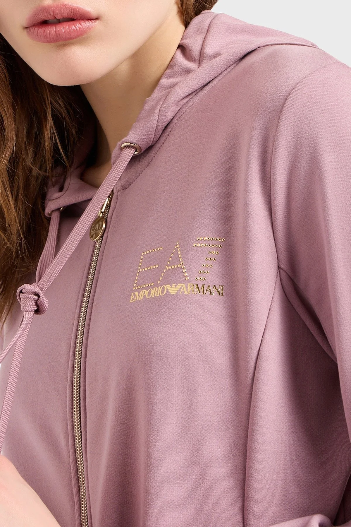 EA7 Fermuarlı Cepli Regular Fit Kapüşonlu Bayan Eşofman Takımı 8NTV51 TJ9RZ 23BC MOR-SİYAH - 7