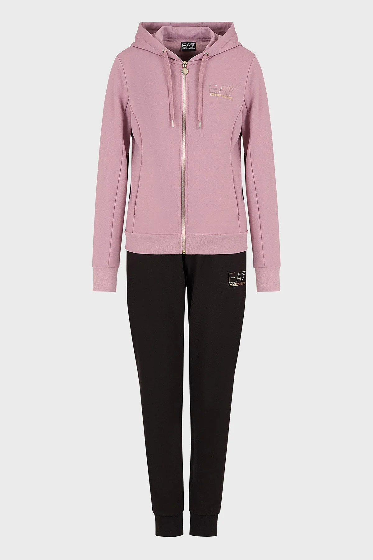 EA7 Fermuarlı Cepli Regular Fit Kapüşonlu Bayan Eşofman Takımı 8NTV51 TJ9RZ 23BC MOR-SİYAH - 10