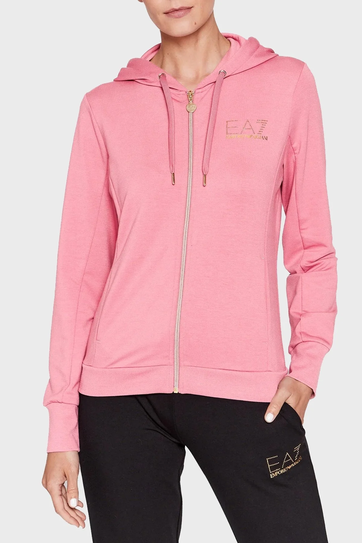 EA7 Fermuarlı Cepli Regular Fit Kapüşonlu Bayan Eşofman Takımı 8NTV51 TJ9RZ 24BD PEMBE - 9