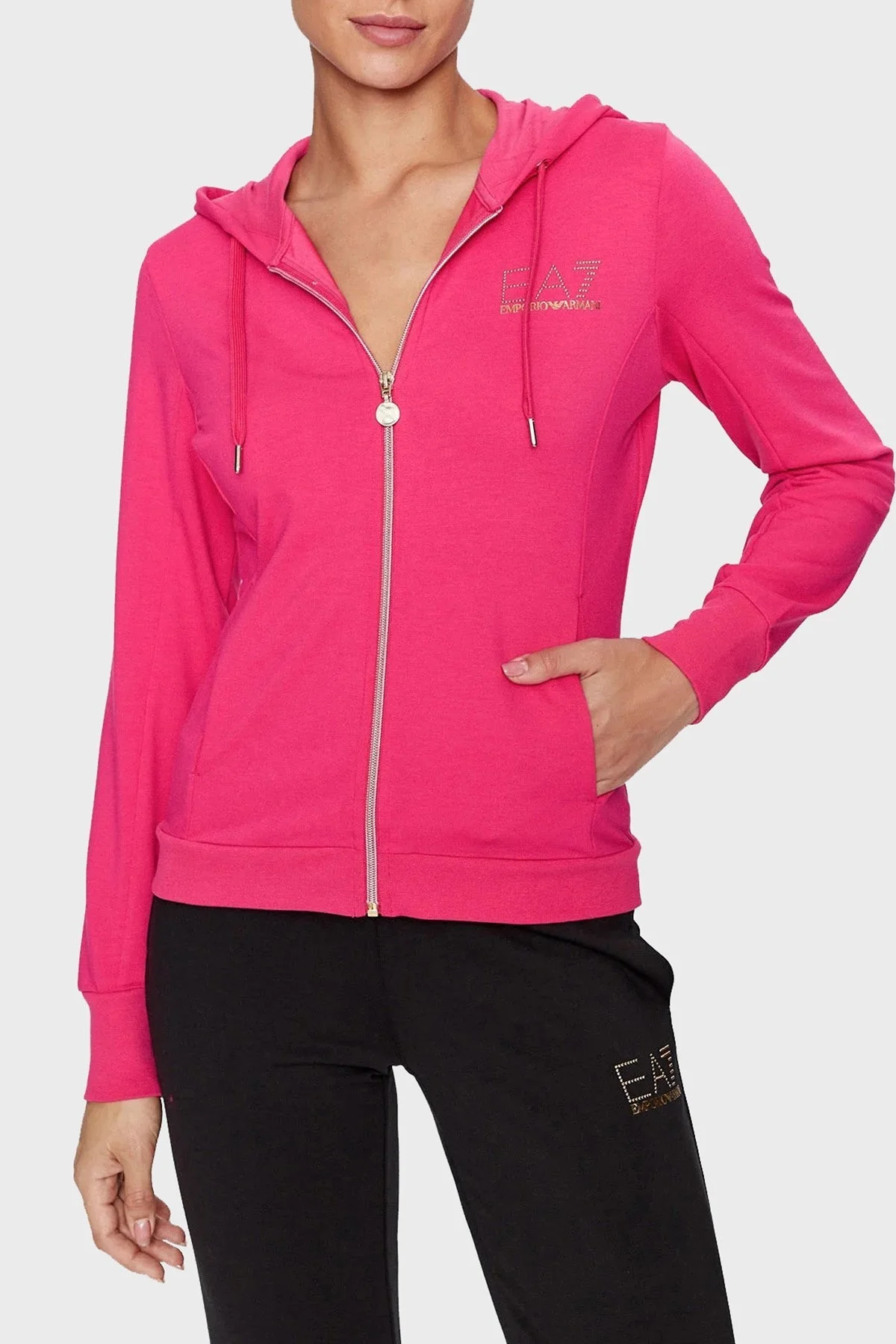 EA7 Fermuarlı Cepli Regular Fit Kapüşonlu Bayan Eşofman Takımı 8NTV51 TJ9RZ 24GA FUŞYA - 9
