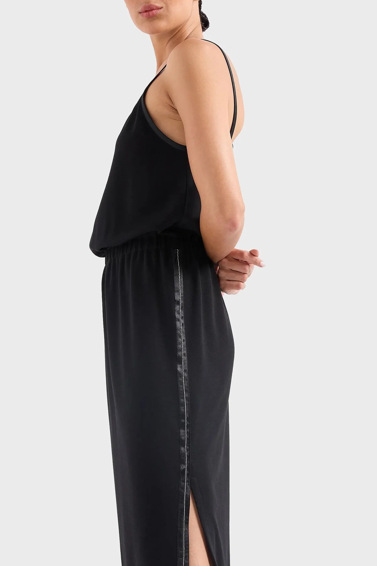 EA7 İp Askılı V Yaka Yırtmaçlı Midi Bayan Elbise 3DTA67 TJUDZ 1200 SİYAH - 4