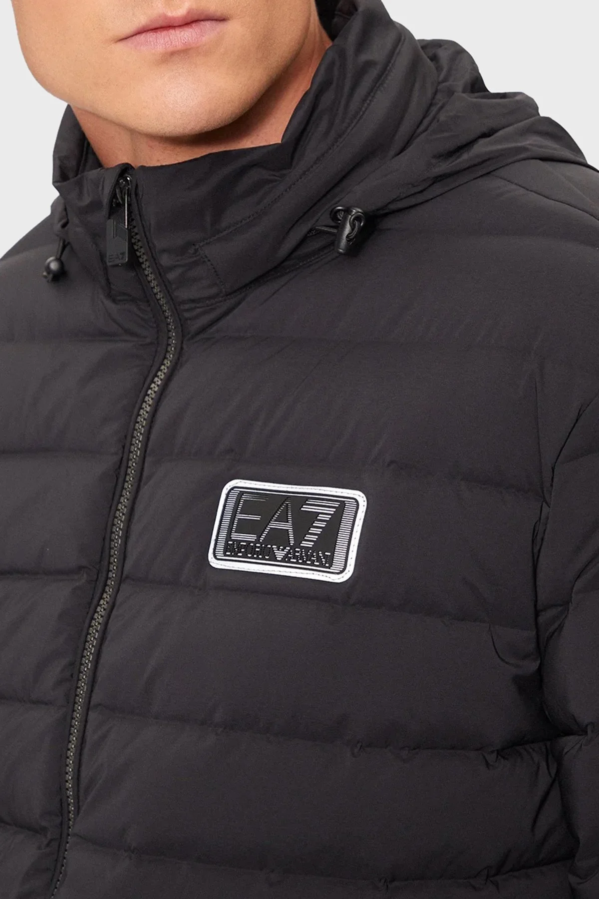 EA7 Kapitoneli Regular Fit Kuş Tüyü Dolgulu Gizli Kapüşonlu Uzun Şişme Erkek Mont 6DPK12 PNHAZ 1200 SİYAH - 5
