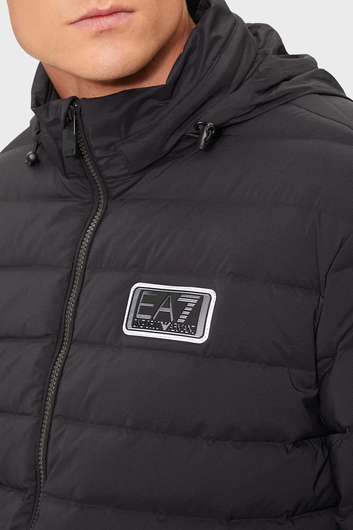 EA7 Kapitoneli Regular Fit Kuş Tüyü Dolgulu Gizli Kapüşonlu Uzun Şişme Erkek Mont 6DPK12 PNHAZ 1200 SİYAH - 5