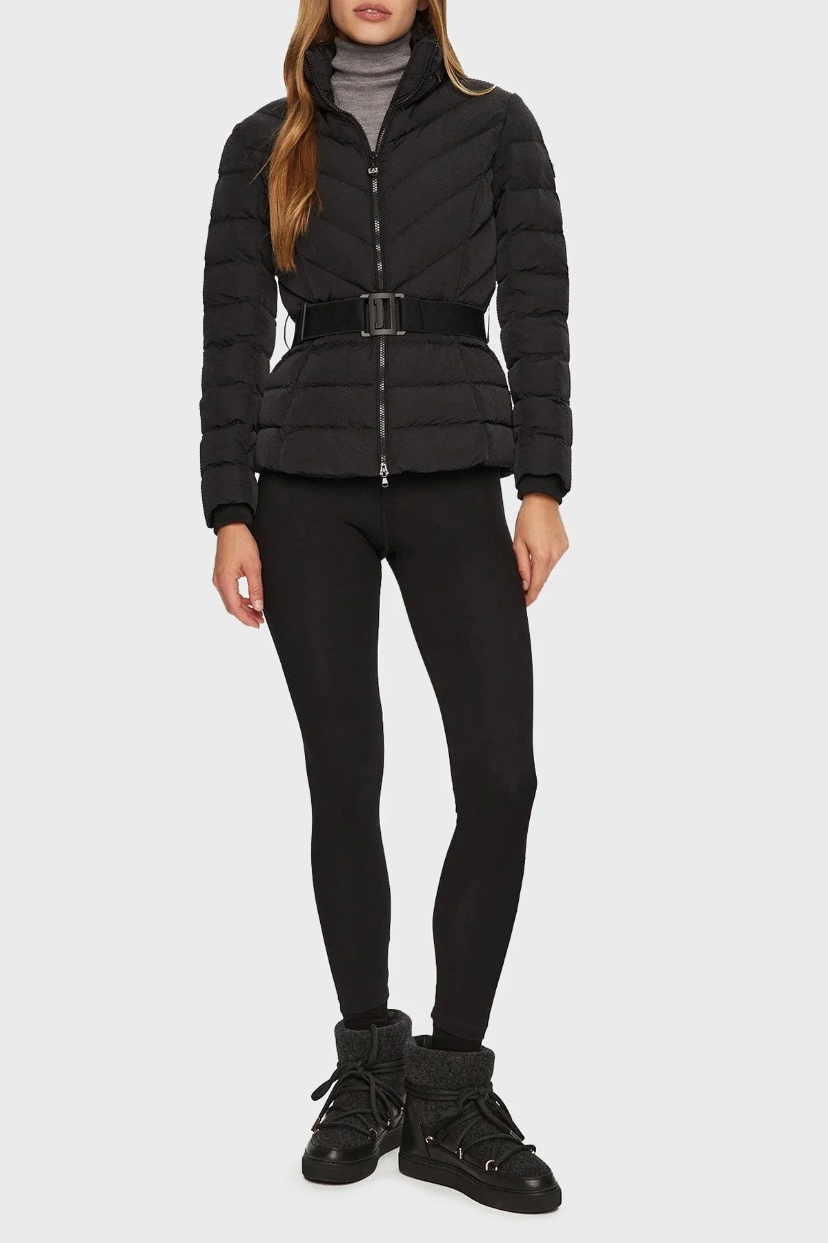 EA7 Kapitoneli Slim Fit Kemerli Gizli Kapüşonlu Şişme Bayan Mont 6DTB11 TNGCZ 1200 SİYAH - 1