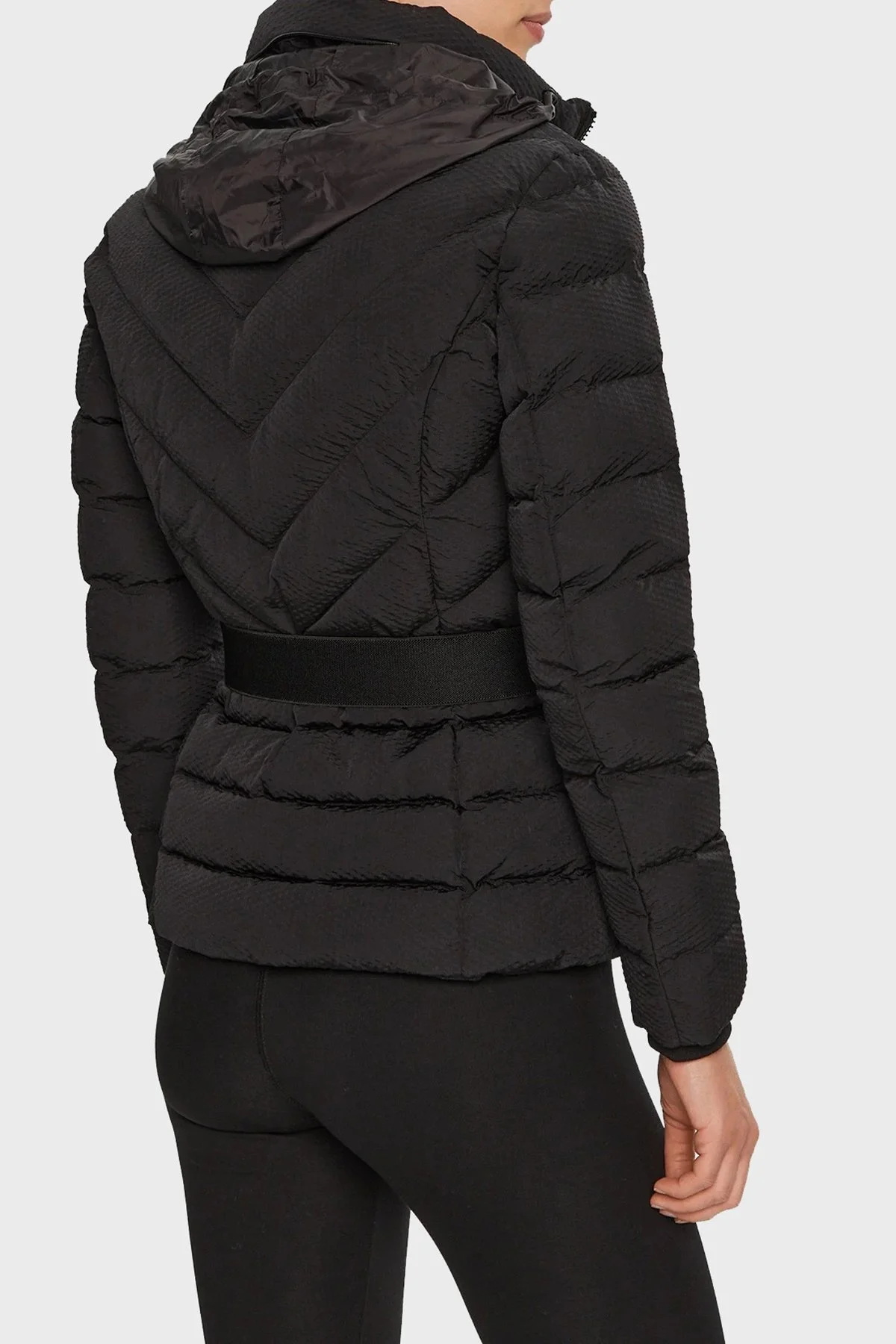 EA7 Kapitoneli Slim Fit Kemerli Gizli Kapüşonlu Şişme Bayan Mont 6DTB11 TNGCZ 1200 SİYAH - 3