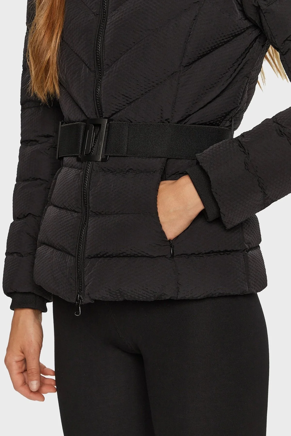 EA7 Kapitoneli Slim Fit Kemerli Gizli Kapüşonlu Şişme Bayan Mont 6DTB11 TNGCZ 1200 SİYAH - 6