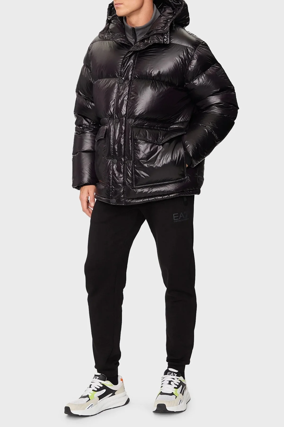 EA7 Kapitoneli Su İtici Rüzgar Geçirmez Oversize Fit Kapüşonlu Şişme Erkek Mont 6DPB31 PN2MZ 1200 SİYAH - 2