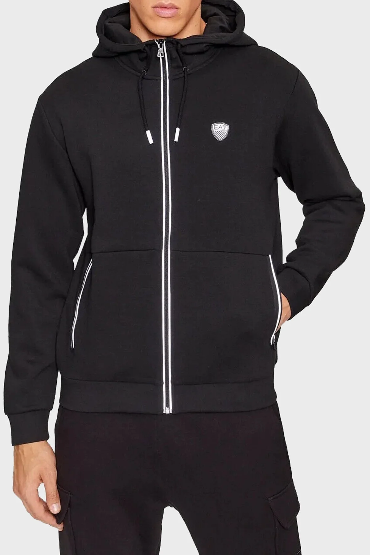 EA7 Kapüşonlu Fermuarlı Regular Fit Erkek Sweat 8NPM20 PJ4EZ 1200 SİYAH - 1