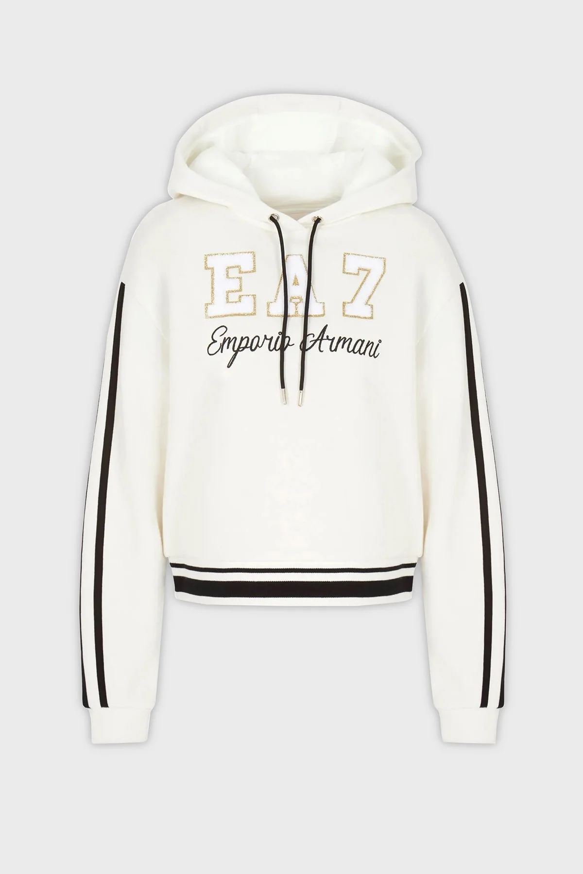 EA7 Kısa Kesimli Kapüşonlu Pamuklu Regular Fit Bayan Sweat 6RTM34 TJPZZ 1130 BEYAZ - 4