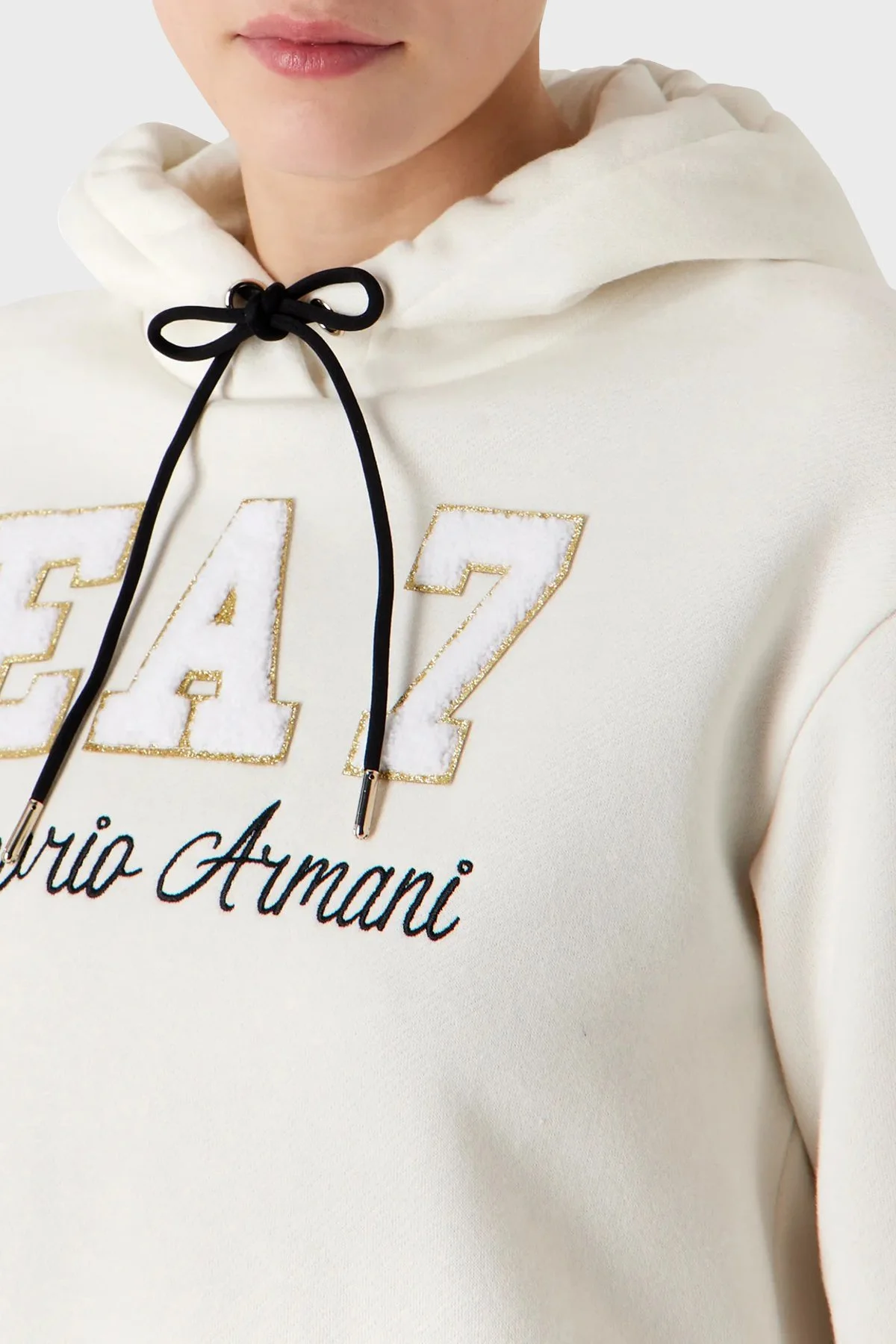 EA7 Kısa Kesimli Kapüşonlu Pamuklu Regular Fit Kadın Sweat 6RTM34 TJPZZ 1130 BEYAZ - 2