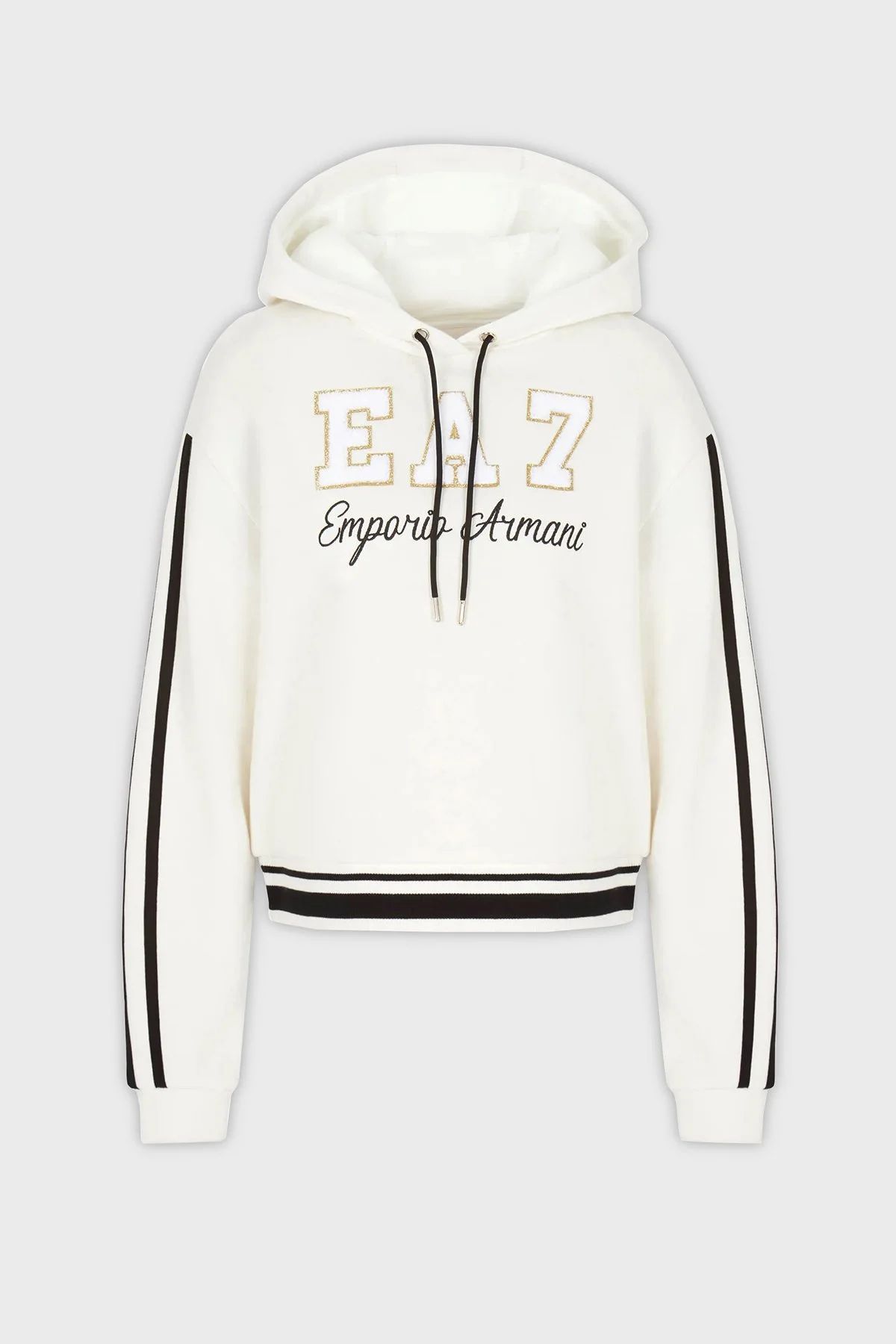 EA7 Kısa Kesimli Kapüşonlu Pamuklu Regular Fit Kadın Sweat 6RTM34 TJPZZ 1130 BEYAZ - 4