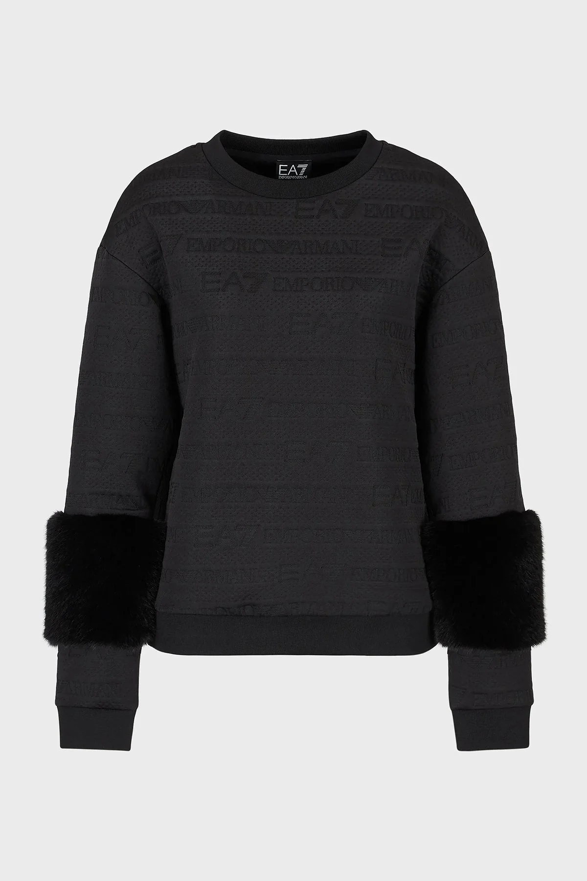 EA7 Kollarda Tüy Detaylı Regular Fit Bisiklet Yaka Bayan Sweat 6LTM33 TJGVZ 1200 SİYAH - 3