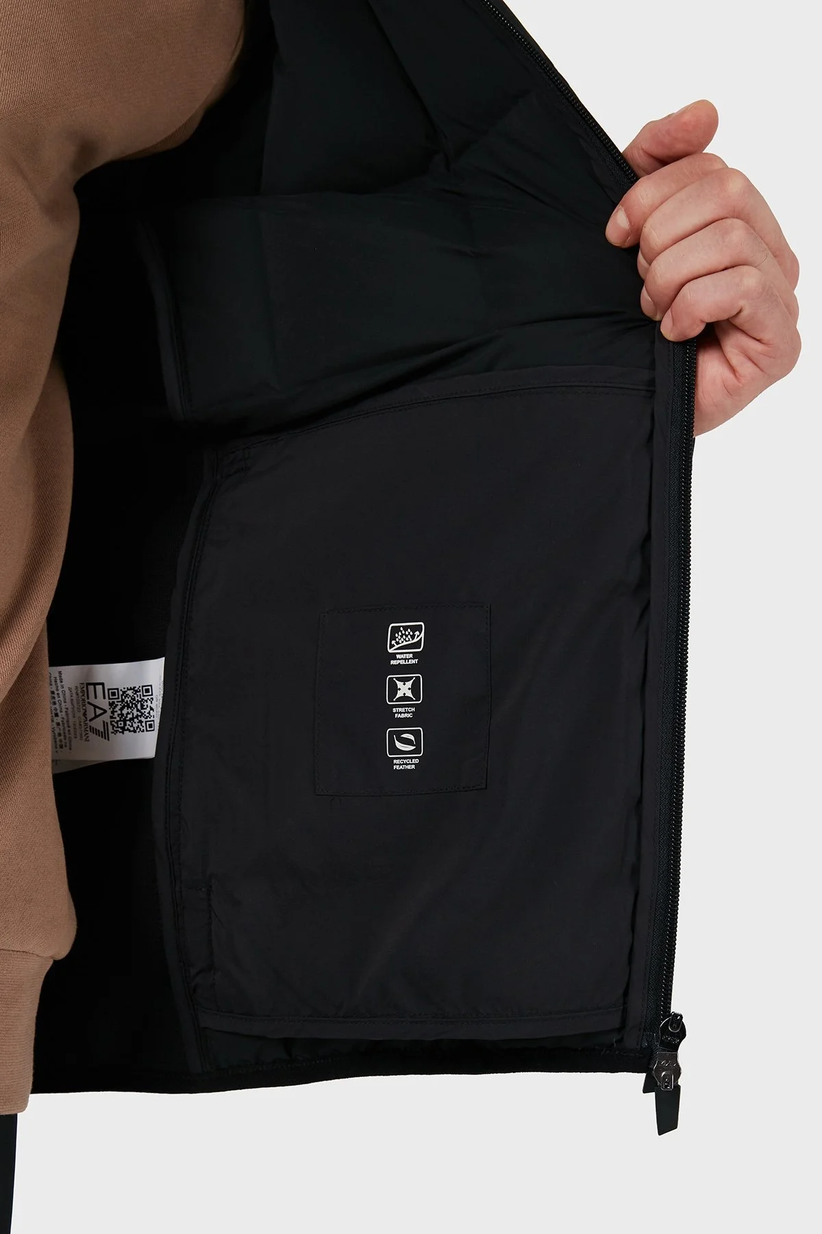 EA7 Kuş Tüyü Dolgulu Gizli Kapüşonlu Slim Fit Erkek Mont 6DPB62 PNGKZ 1200 SİYAH - 5