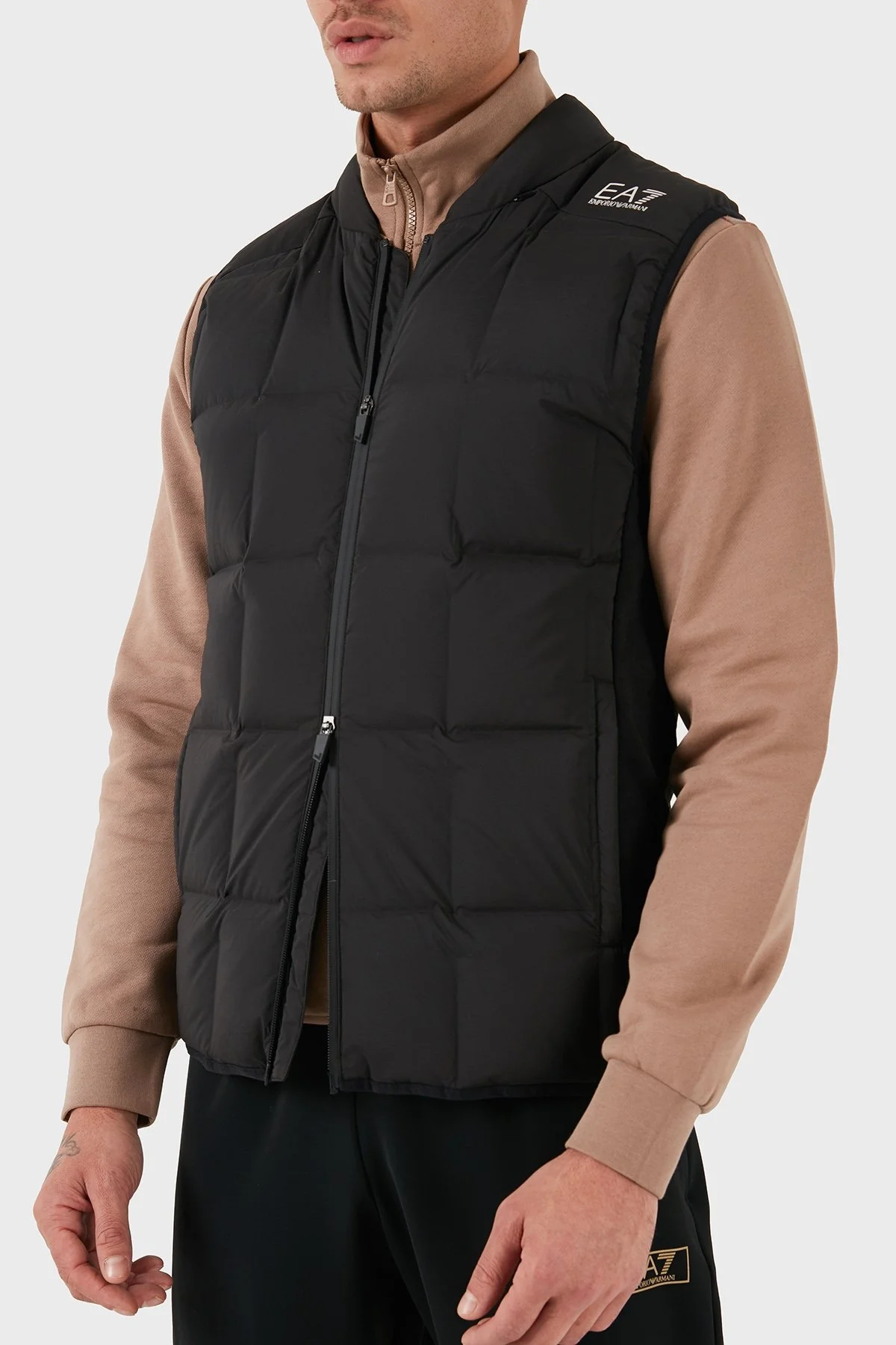 EA7 Kuş Tüyü Dolgulu Gizli Kapüşonlu Slim Fit Şişme Erkek Yelek 6DPQ08 PNGKZ 1200 SİYAH - 5