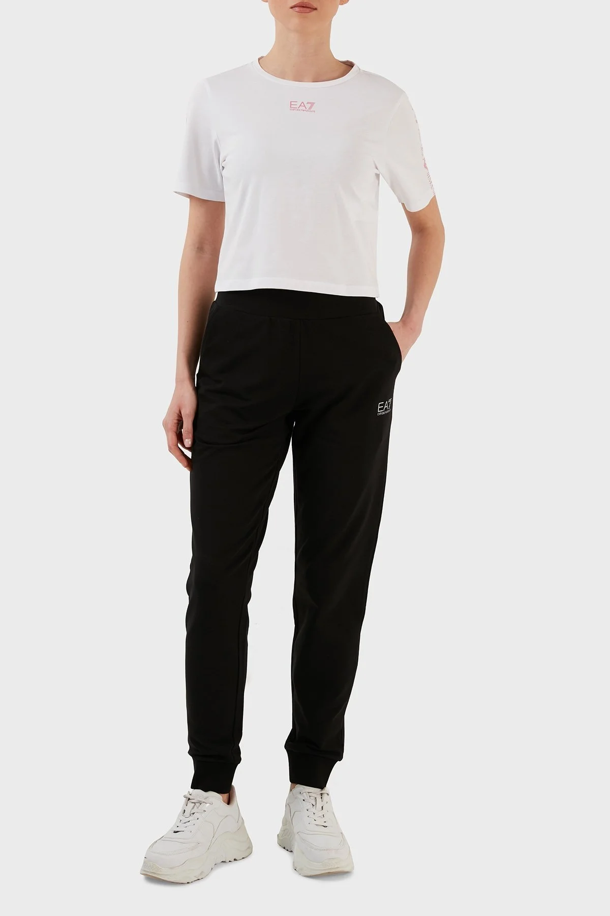 EA7 Logo Bantlı Bisiklet Yaka Pamuklu Regular Fit Bayan T Shirt 3RTT14 TJFKZ 0193 BEYAZ - 4