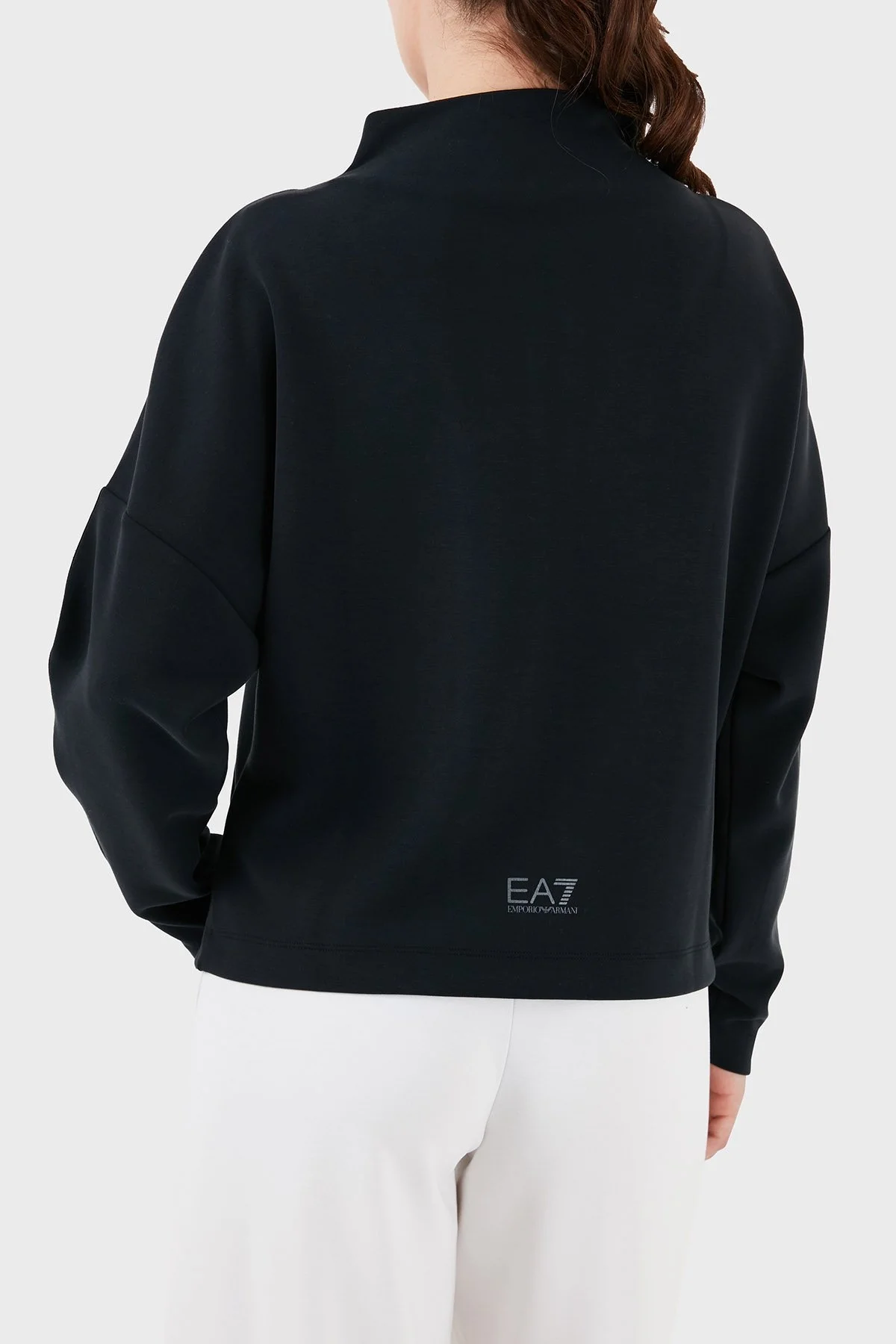 EA7 Logo Bantlı Fermuarlı Dik Yaka Cepli Regular Fit Bayan Sweat 3DTM24 TJDCZ 1200 SİYAH - 2