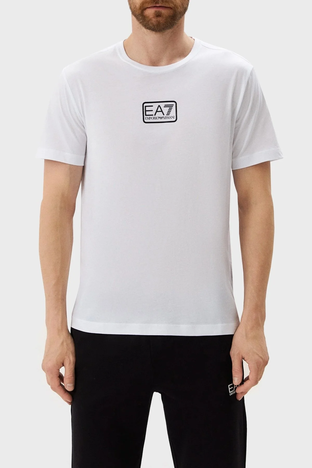 EA7 Logolu % 100 Pamuk Bisiklet Yaka Regular Fit Erkek T Shirt 6LPT05 PJM9Z 1100 BEYAZ - 1