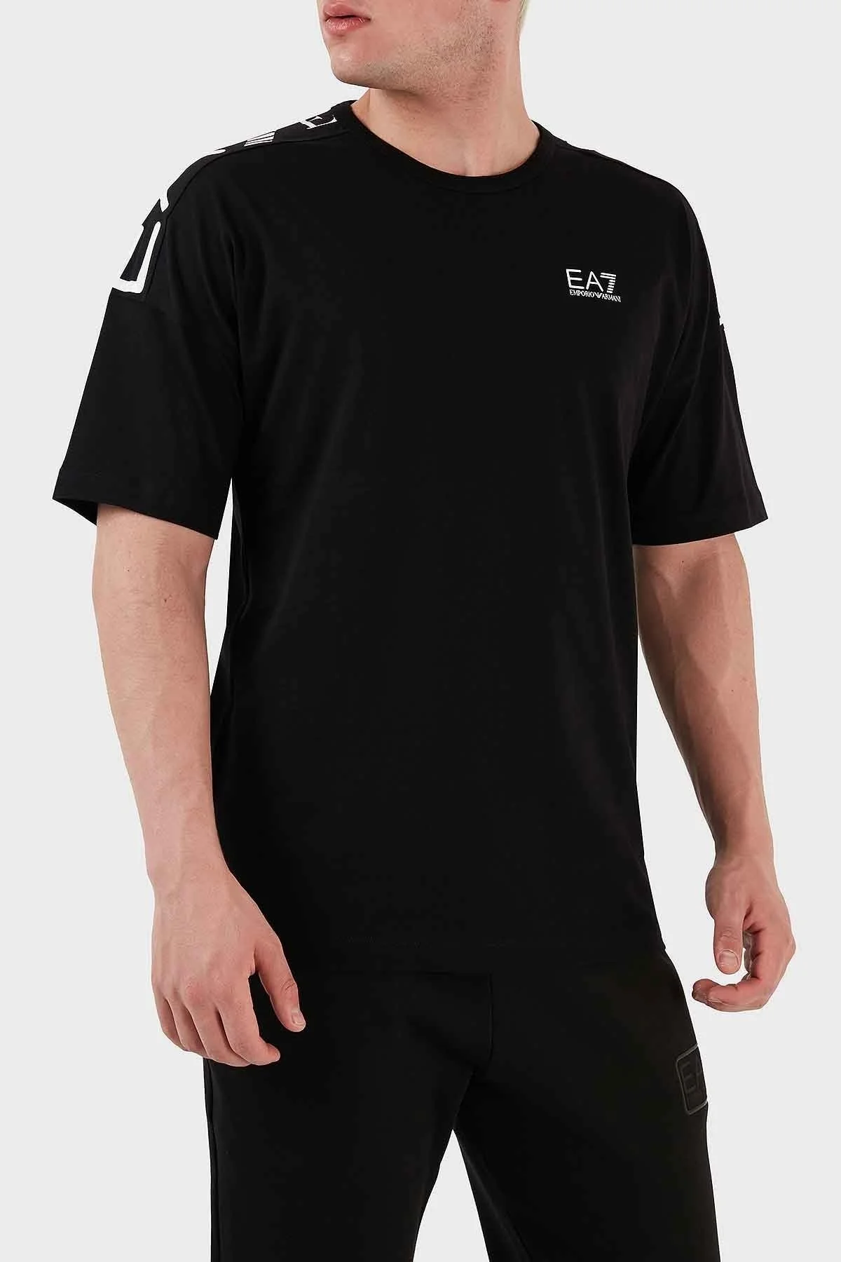 EA7 Logolu % 100 Pamuk Bisiklet Yaka Regular Fit Erkek T Shirt 6LPT23 PJ7CZ 0203 SİYAH - 3