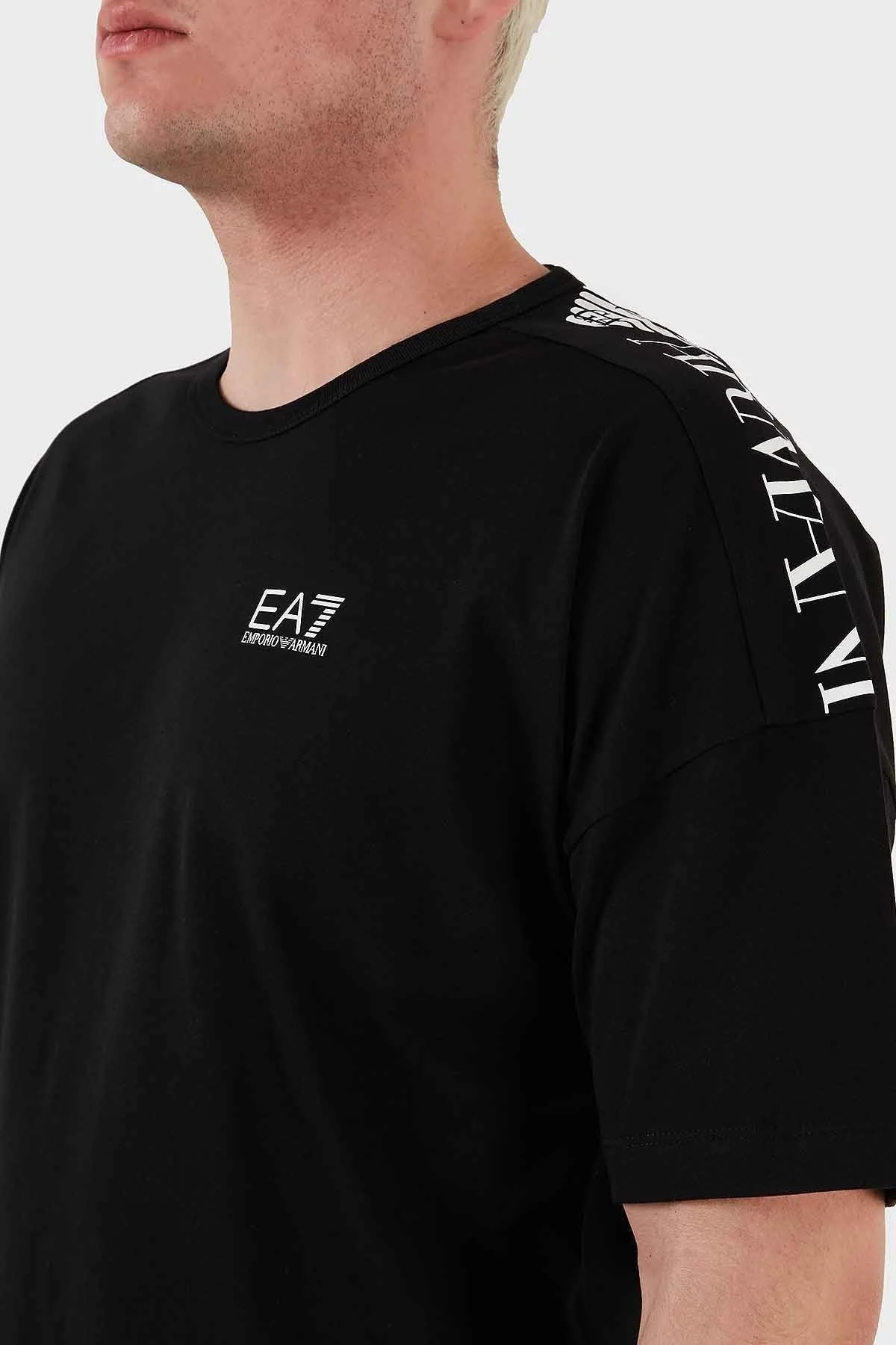 EA7 Logolu % 100 Pamuk Bisiklet Yaka Regular Fit Erkek T Shirt 6LPT23 PJ7CZ 0203 SİYAH - 4