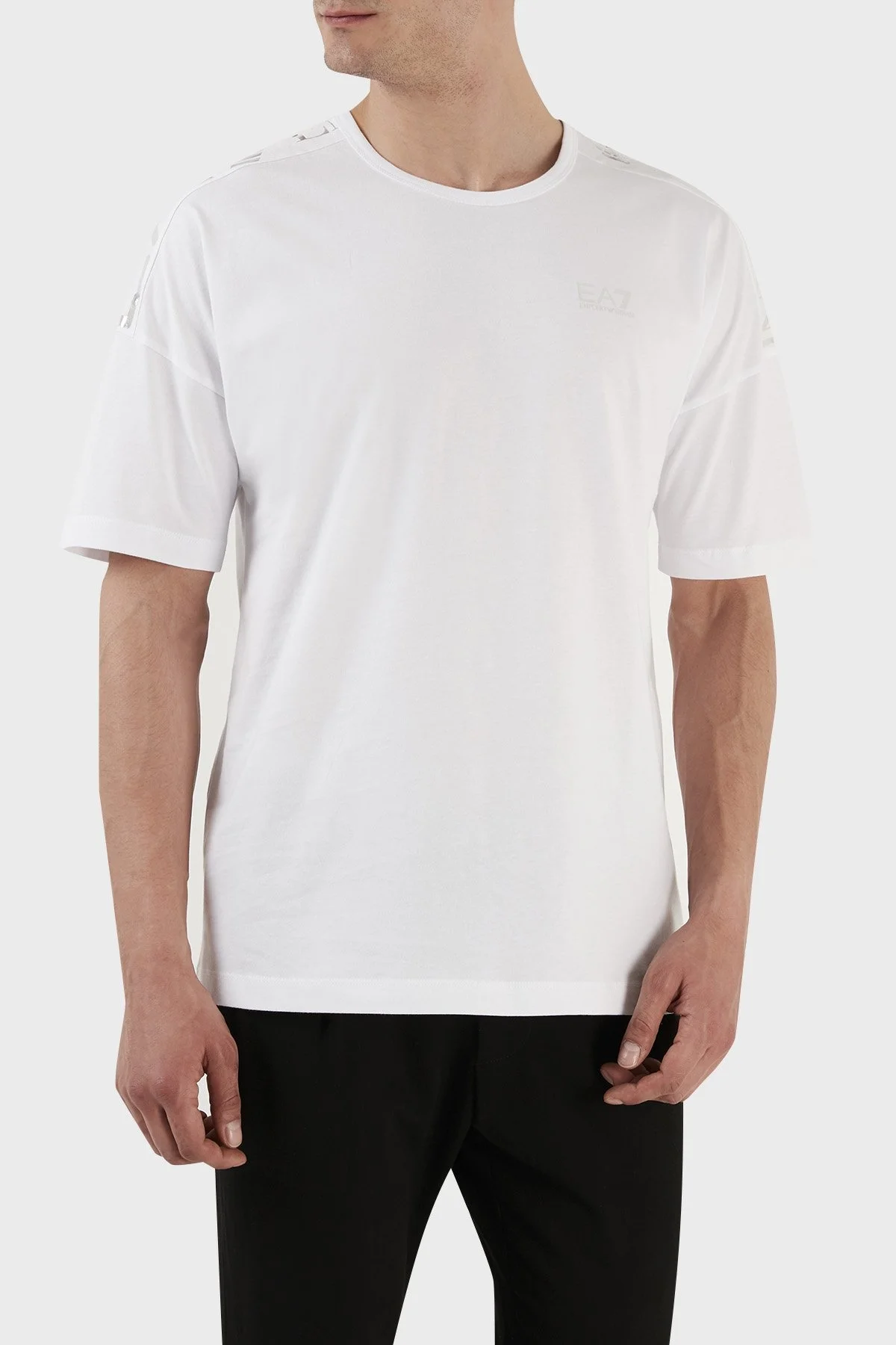 EA7 Logolu % 100 Pamuk Bisiklet Yaka Regular Fit Erkek T Shirt 6LPT23 PJ7CZ 1100 BEYAZ - 1