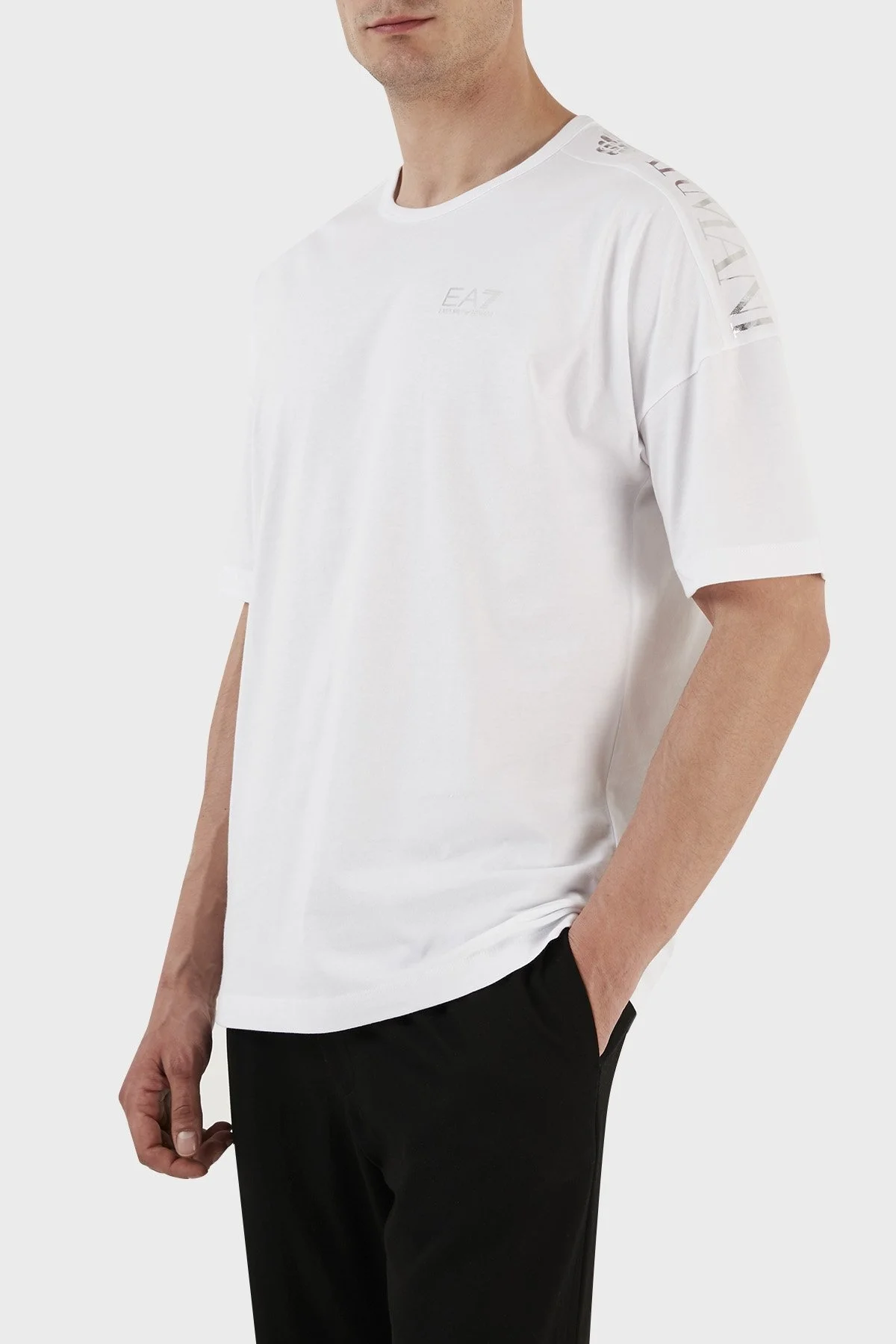 EA7 Logolu % 100 Pamuk Bisiklet Yaka Regular Fit Erkek T Shirt 6LPT23 PJ7CZ 1100 BEYAZ - 3