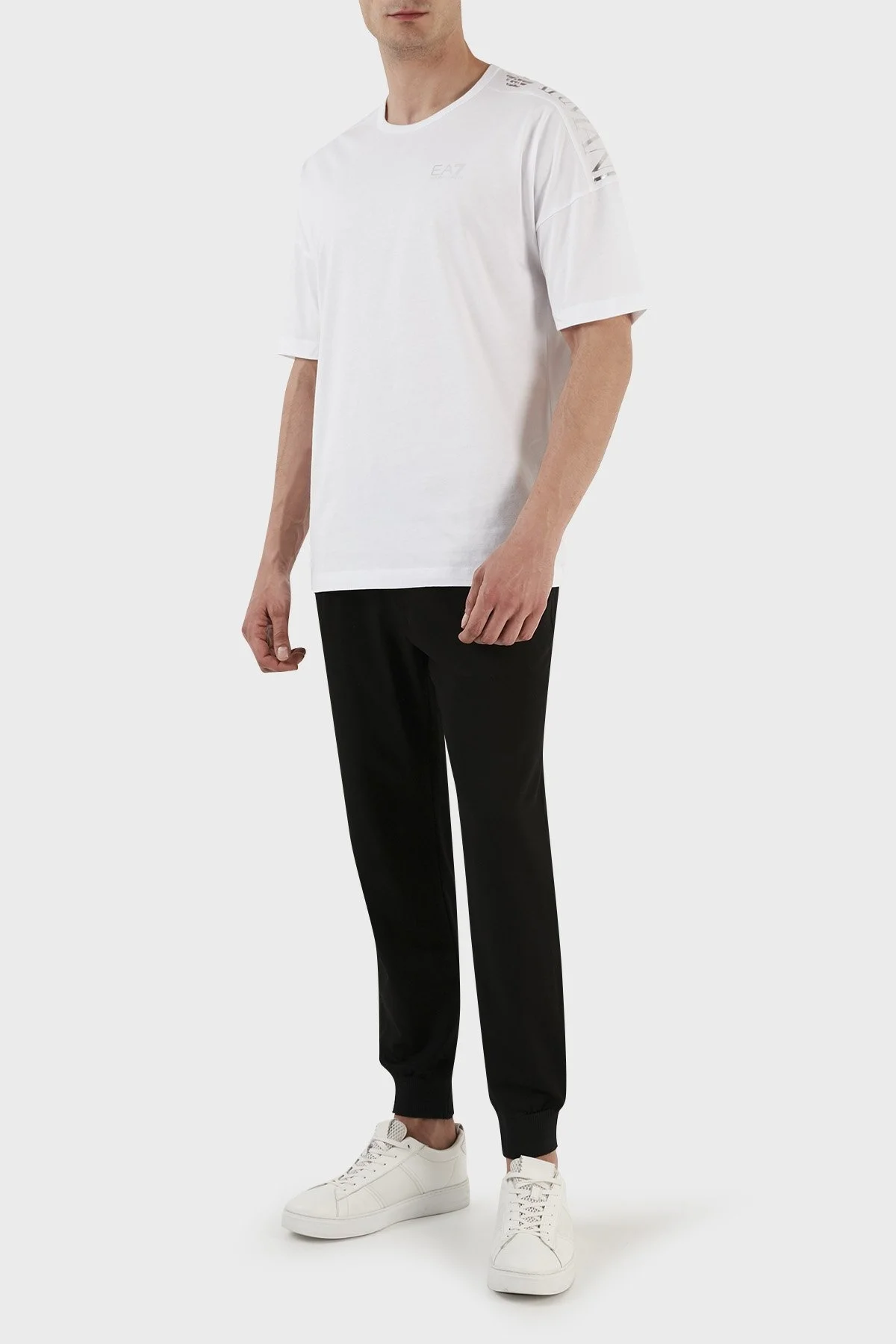 EA7 Logolu % 100 Pamuk Bisiklet Yaka Regular Fit Erkek T Shirt 6LPT23 PJ7CZ 1100 BEYAZ - 4