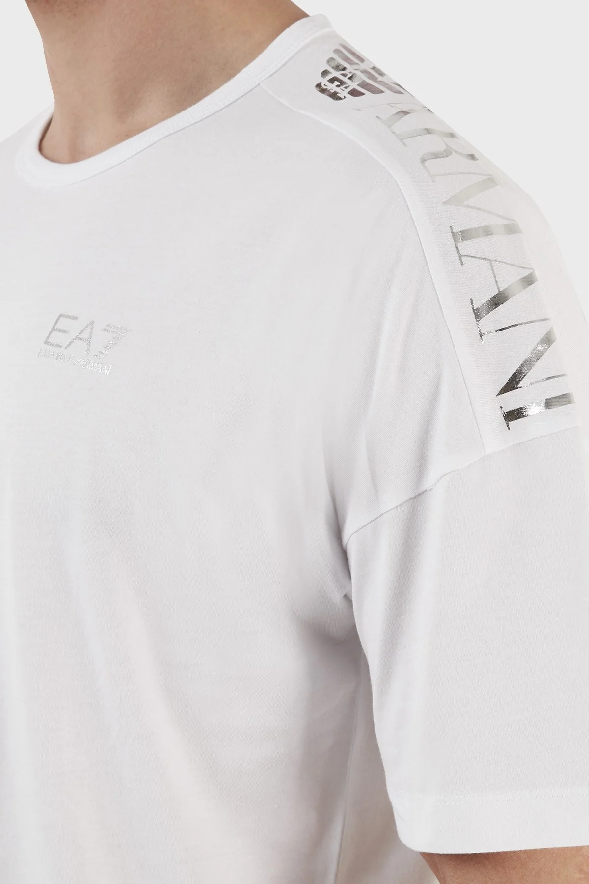 EA7 Logolu % 100 Pamuk Bisiklet Yaka Regular Fit Erkek T Shirt 6LPT23 PJ7CZ 1100 BEYAZ - 5