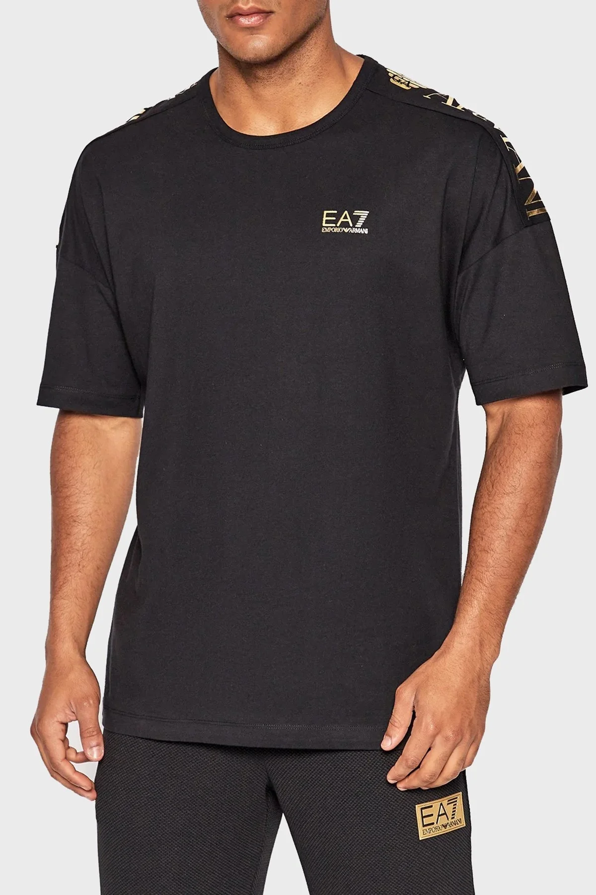 EA7 Logolu % 100 Pamuk Bisiklet Yaka Regular Fit Erkek T Shirt 6LPT23 PJ7CZ 1200 SİYAH - 1