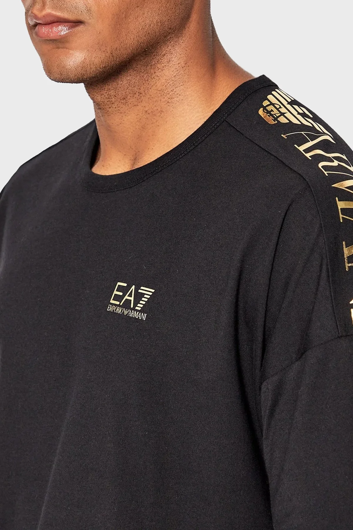 EA7 Logolu % 100 Pamuk Bisiklet Yaka Regular Fit Erkek T Shirt 6LPT23 PJ7CZ 1200 SİYAH - 4