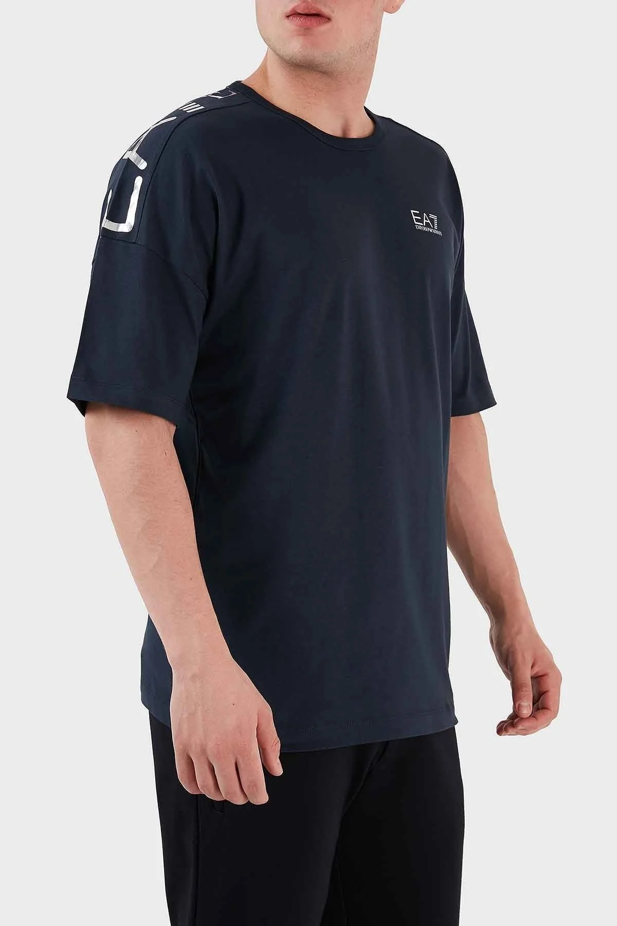 EA7 Logolu % 100 Pamuk Bisiklet Yaka Regular Fit Erkek T Shirt 6LPT23 PJ7CZ 1554 LACİVERT - 2