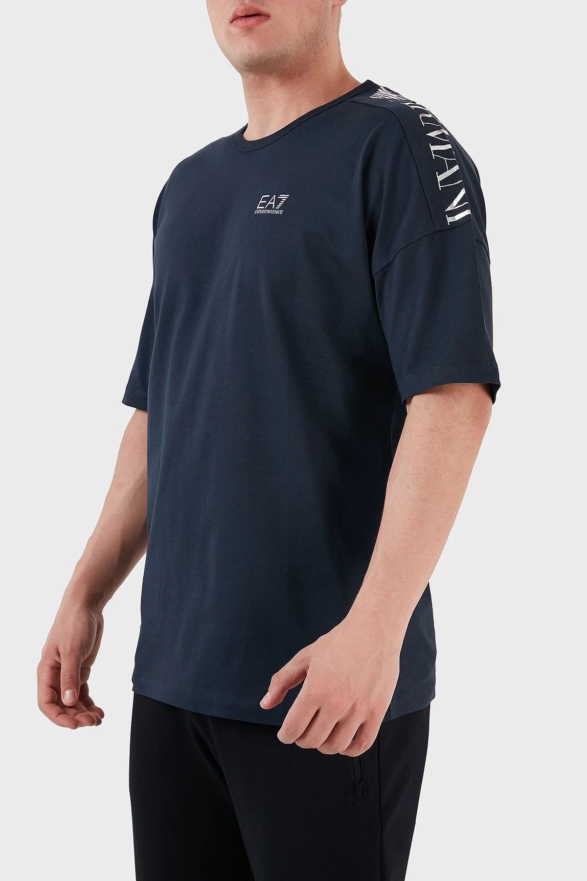 EA7 Logolu % 100 Pamuk Bisiklet Yaka Regular Fit Erkek T Shirt 6LPT23 PJ7CZ 1554 LACİVERT - 3