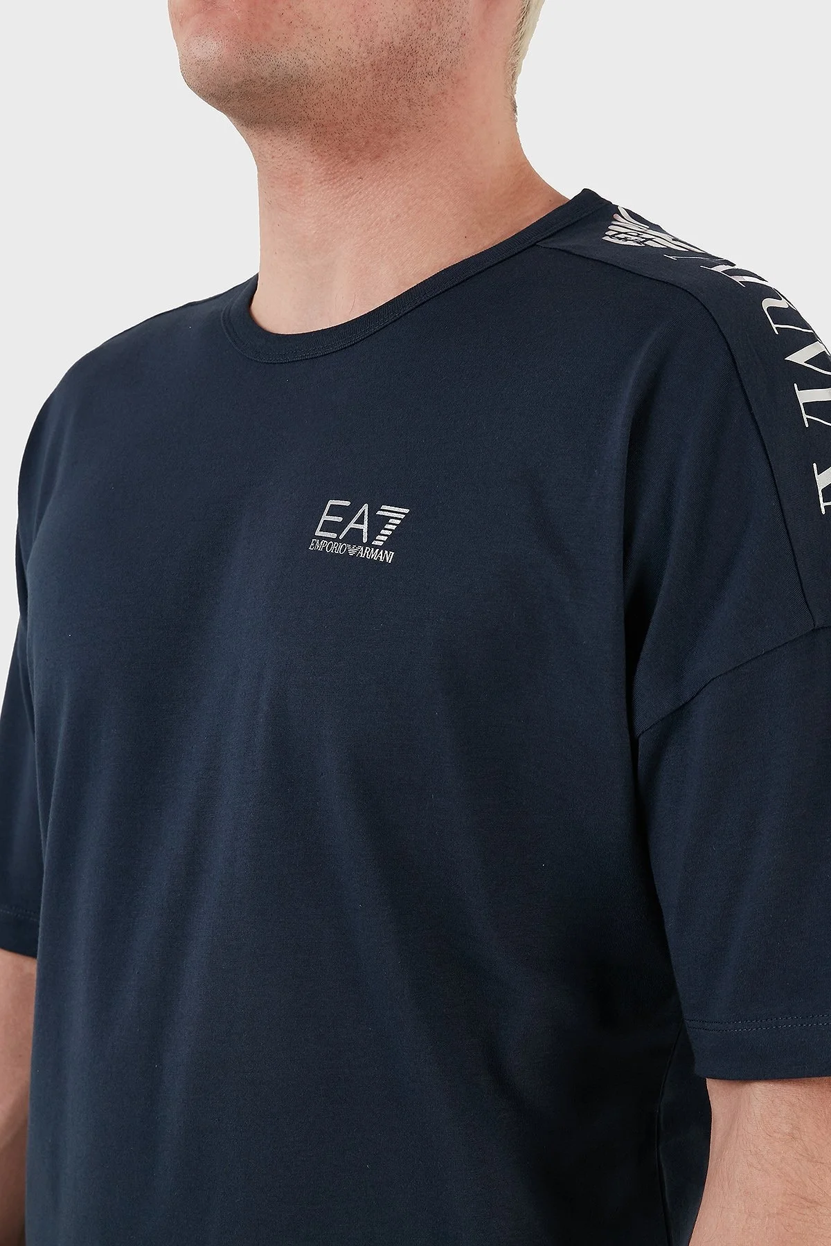 EA7 Logolu % 100 Pamuk Bisiklet Yaka Regular Fit Erkek T Shirt 6LPT23 PJ7CZ 1554 LACİVERT - 4