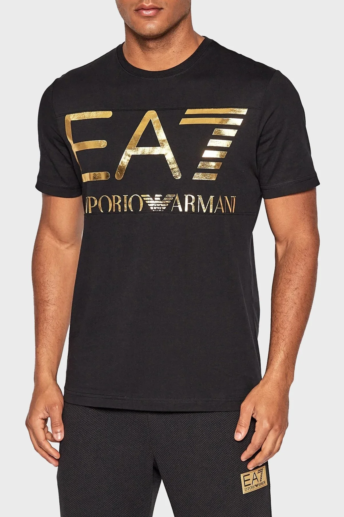 EA7 Logolu % 100 Pamuk Bisiklet Yaka Regular Fit Erkek T Shirt 6LPT24 PJ7CZ 0208 SİYAH - 1