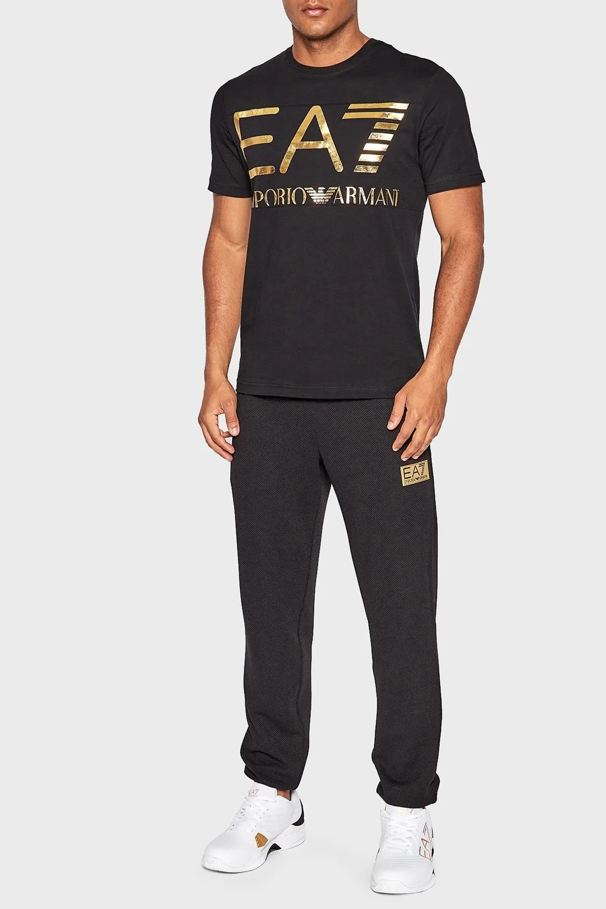 EA7 Logolu % 100 Pamuk Bisiklet Yaka Regular Fit Erkek T Shirt 6LPT24 PJ7CZ 0208 SİYAH - 2