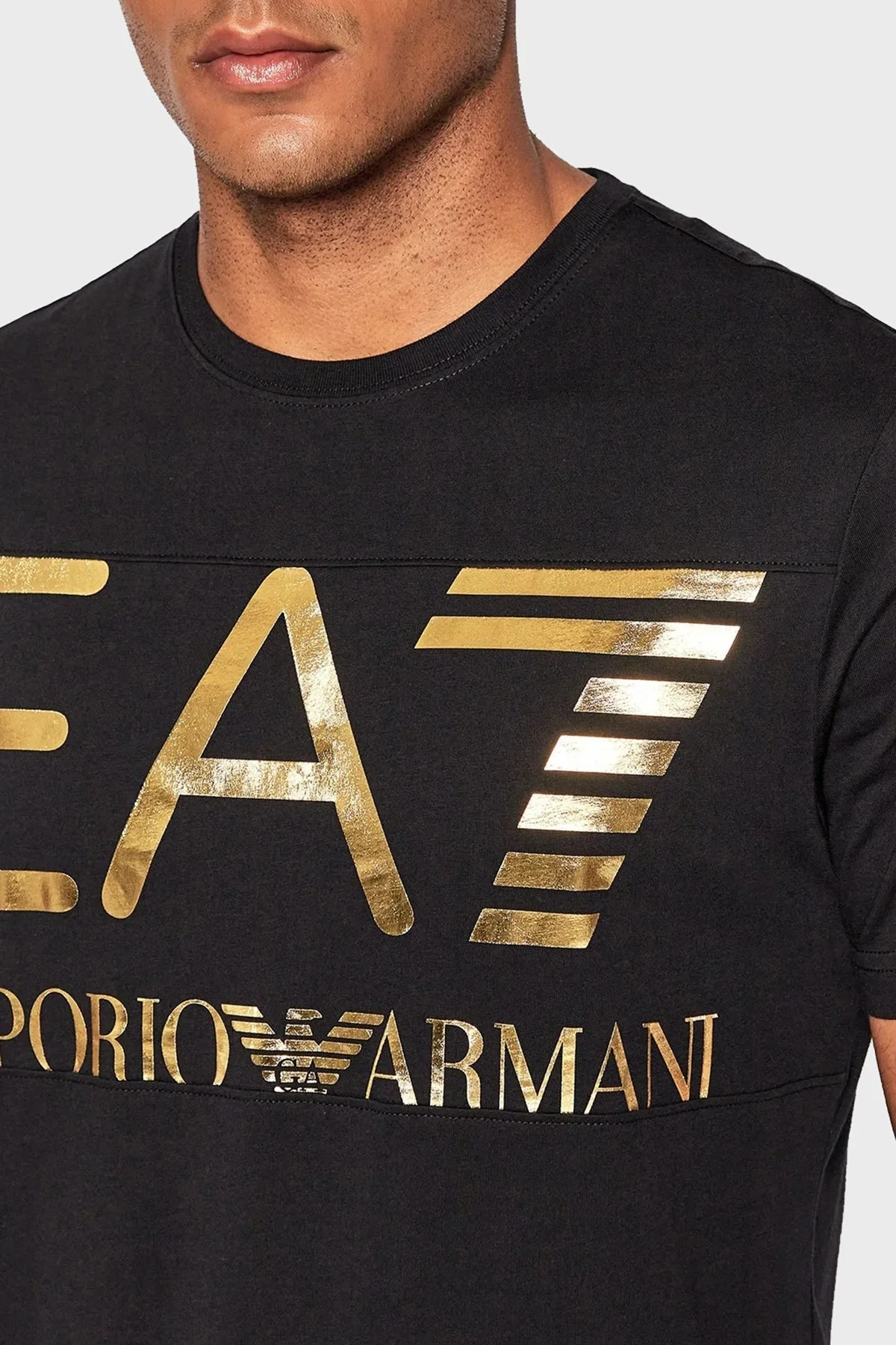 EA7 Logolu % 100 Pamuk Bisiklet Yaka Regular Fit Erkek T Shirt 6LPT24 PJ7CZ 0208 SİYAH - 4