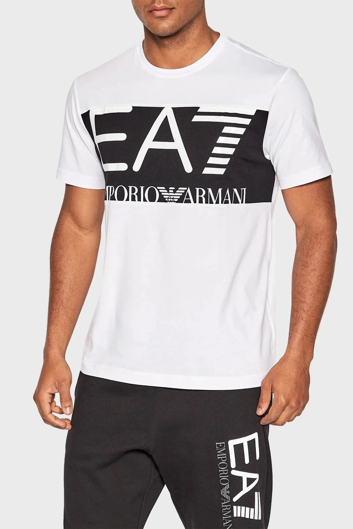 EA7 Logolu % 100 Pamuk Bisiklet Yaka Regular Fit Erkek T Shirt 6LPT24 PJ7CZ 1100 BEYAZ - 1