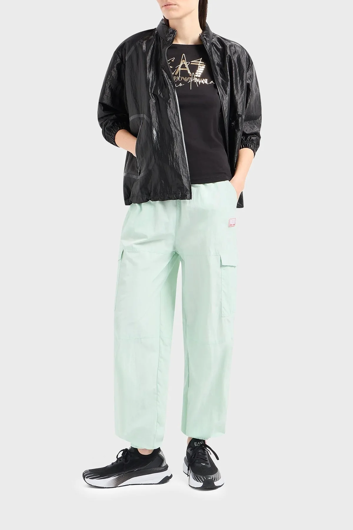 EA7 Logolu % 100 Pamuk Regular Fit Bayan T Shirt 3DTT26 TJFKZ 0200 SİYAH - 2