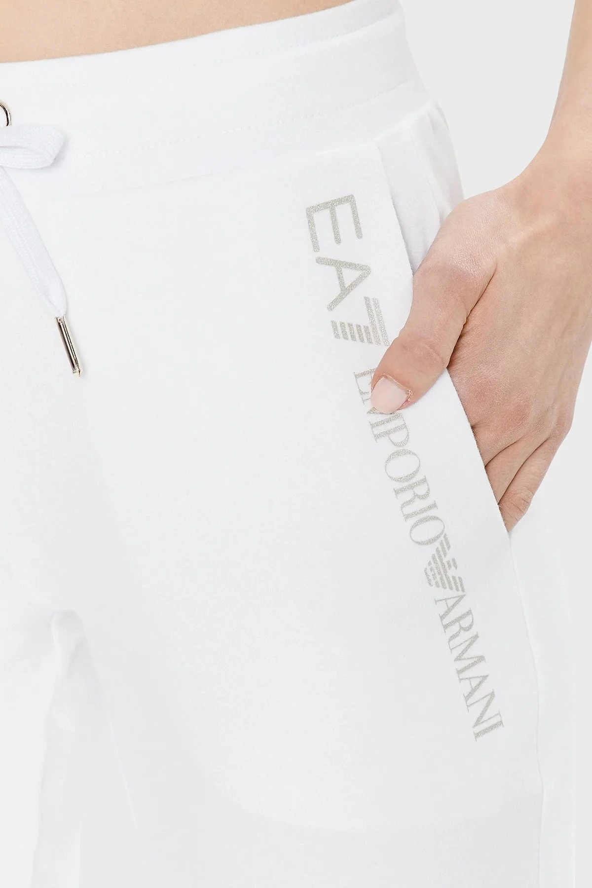 EA7 Logolu Belden Bağlamalı Pamuklu Cepli Regular Fit Bayan Pantolon 3RTP65 TJCQZ 0101 BEYAZ - 4