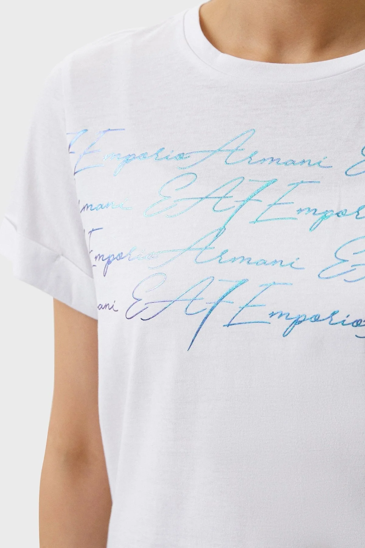 EA7 Logolu Bisiklet Yaka % 100 Pamuk Regular Fit Bayan T Shirt 6LTT25 TJDMZ 1100 BEYAZ - 5