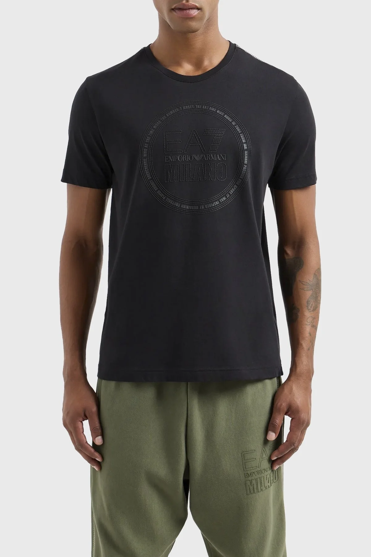 EA7 Logolu Bisiklet Yaka % 100 Pamuk Regular Fit Erkek T Shirt 3DPT39 PJTJZ 1200 SİYAH - 1