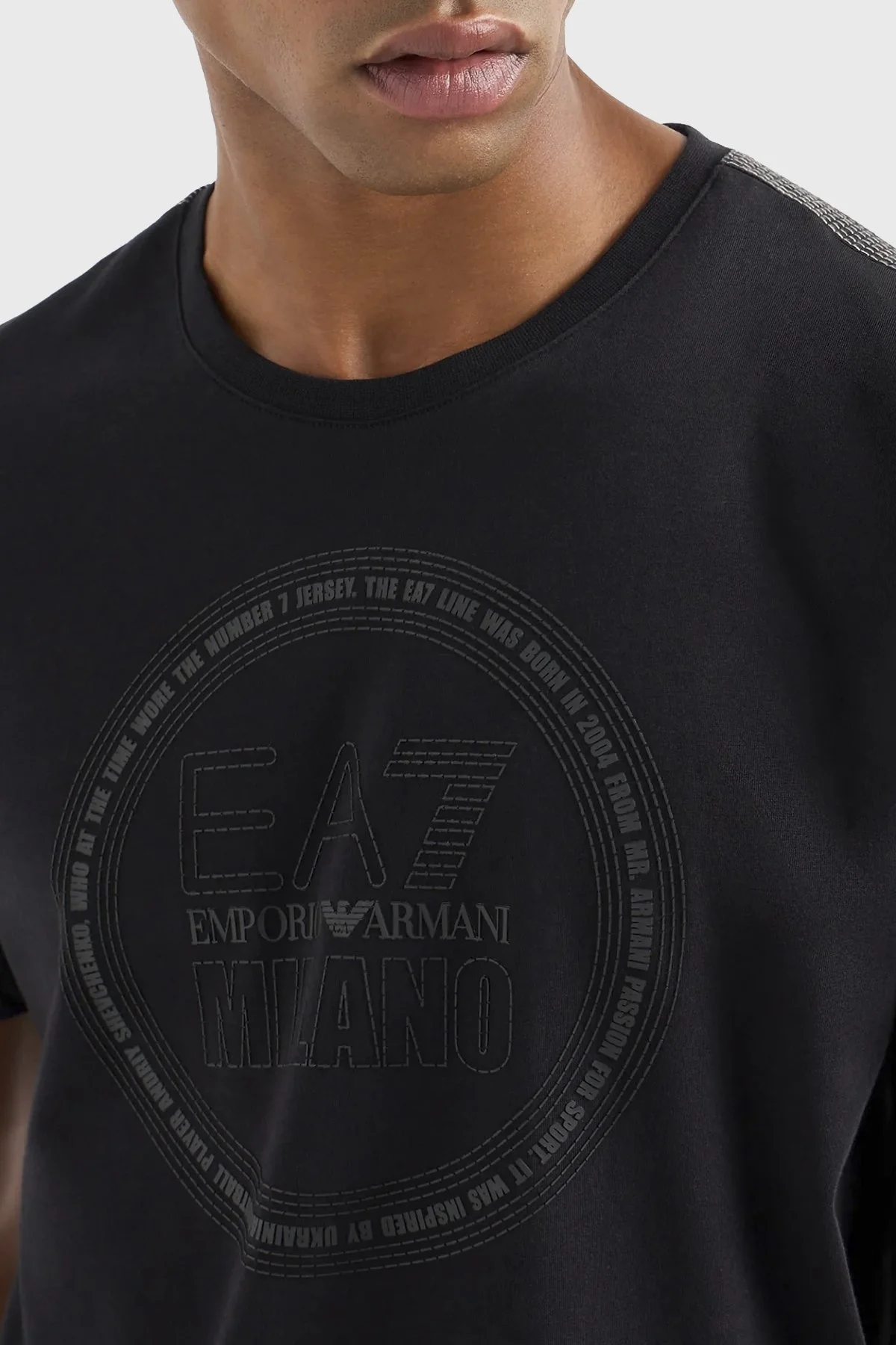 EA7 Logolu Bisiklet Yaka % 100 Pamuk Regular Fit Erkek T Shirt 3DPT39 PJTJZ 1200 SİYAH - 4