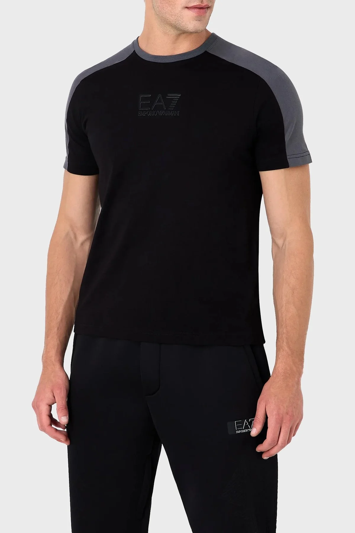 EA7 Logolu Bisiklet Yaka % 100 Pamuk Regular Fit Erkek T Shirt 6RPT15 PJ02Z 1200 SİYAH - 1